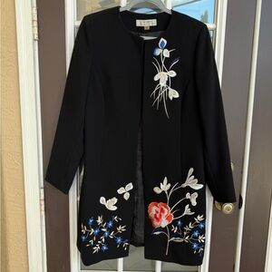 Black Floral Embroidered Women's Coat